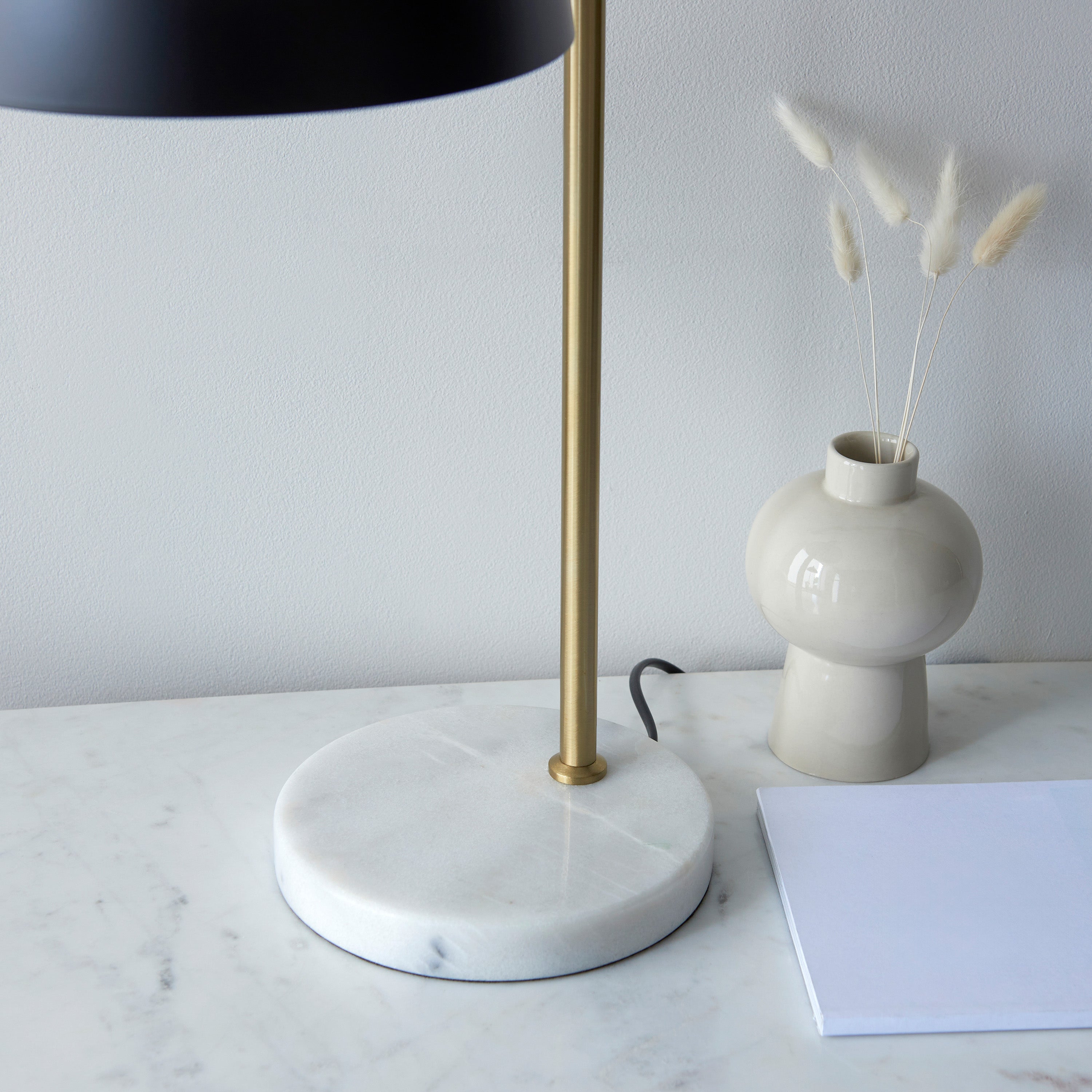 Norris Matt Black & White Marble Table Lamp
